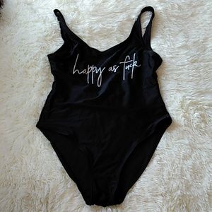 Black one piece bathing swimsuit happy as f#$_&